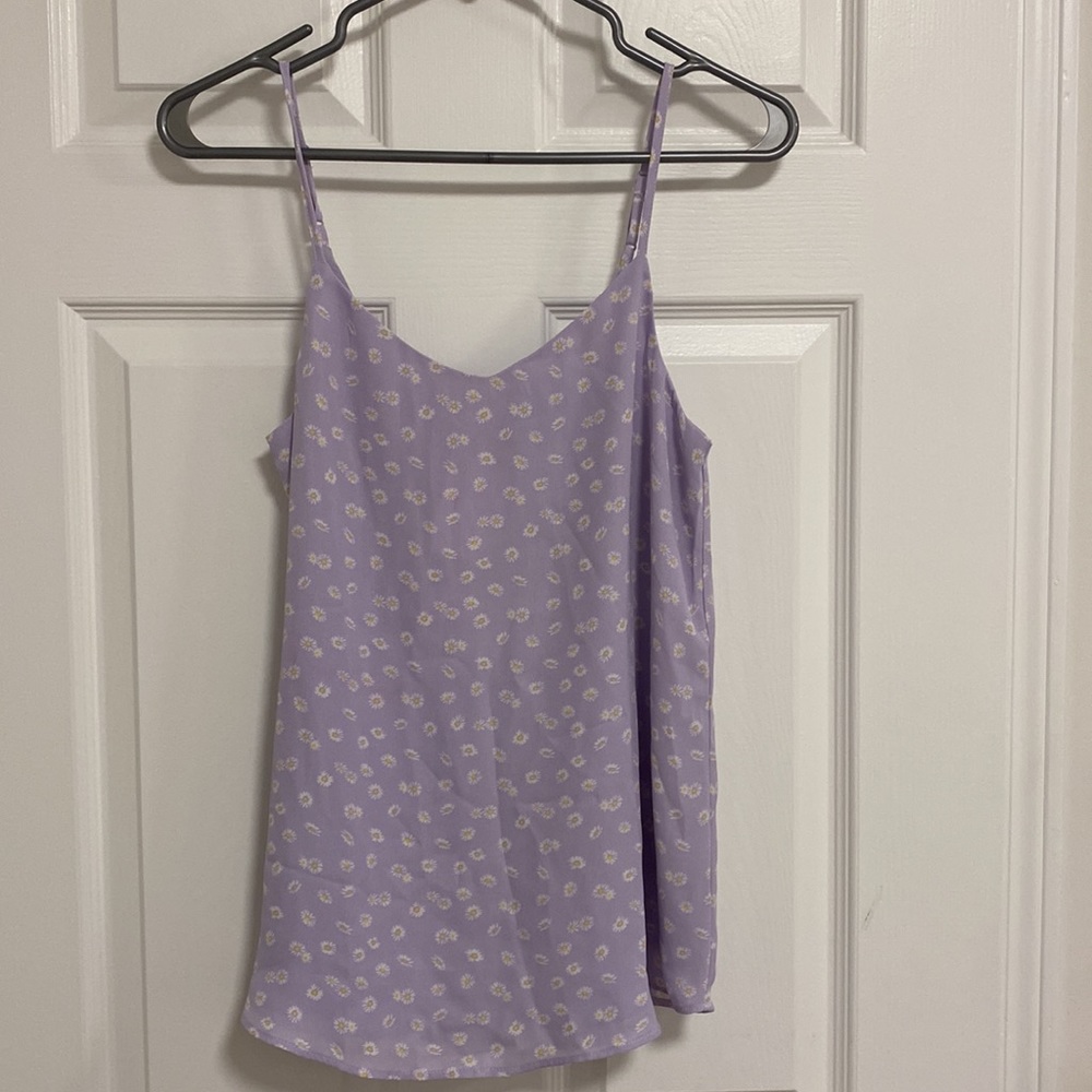 Lilac Floral Pink Rose Tank Top - S